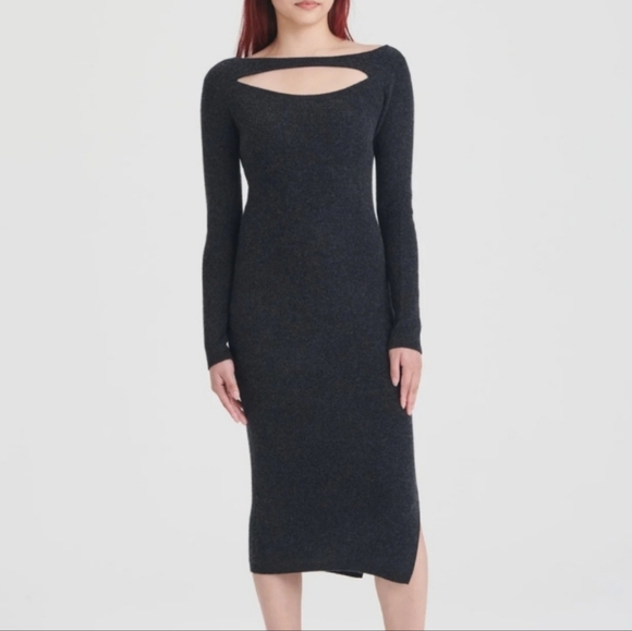 Naadam Cashmere Cut Out Reversible Midi Dress Smoke Grey XS - Picture 1 of 16
